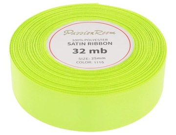 Wstążka tasiemka satynowa atłasowa ozdobna dekoracyjna 25mm 32mb limonkowa