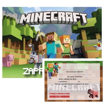 ZAPROSZENIE URODZINOWE Z MOTYWEM MINECRAFT