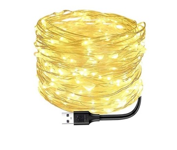 LAMPKI DRUCIKI 100 LED MIKRO NA USB białe ciepłe
