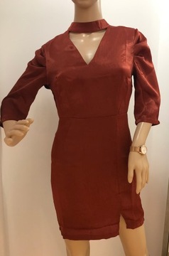 Sukienka miedziana mini z bufkami BOOHOO 36