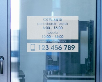 NAKLEJKA godziny otwarcia FOLIA MROŻONA SZRONIONA na szybę 42 x 30 cm
