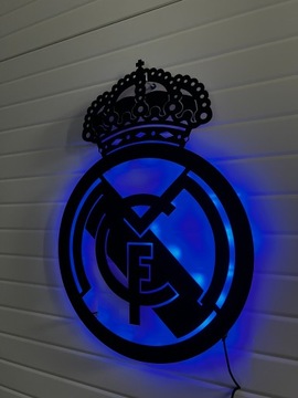 FC Real Madryt LED Obraz drewniany 3D Herb+GRATIS