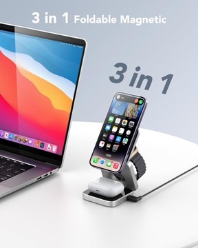 Magnetyczna bezprzewodowa ładowarka, stacja dokująca 3w1 do Apple AGPTEK