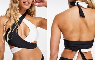 Topshop Biało-czarna kopertowa góra od bikini L