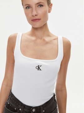 Top biały prążkowany na grubszych ramiączkach Calvin Klein Jeans XL