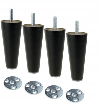 Nogi Nóżki Drewniane czarne 10 cm + blachy zestaw