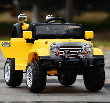 Детский внедорожник на аккумуляторе JJ, Желтый + Пульт дистанционного управления + Ящик для хранения + Аудиосистема