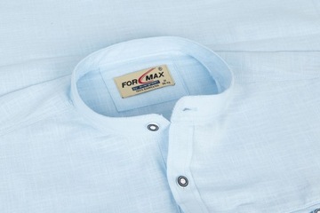 РУБАШКА МУЖСКАЯ ЛЬНЯНАЯ ХЛОПКОВАЯ, СИНИЙ ВОРОТНИК СТОЙКА, РАЗМЕР 39/40