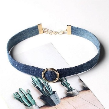 Naszyjnik Choker Rzemyk na szyję Jeans obroża