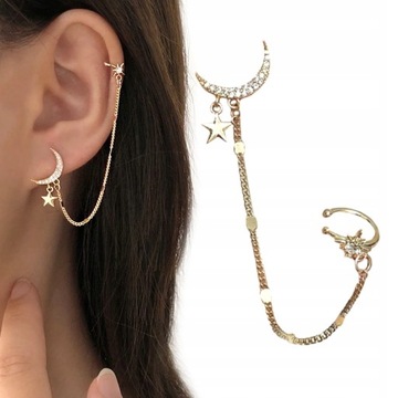 GOLD EARRING CHAIN MOON Star Boho Ear Cuff