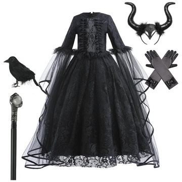 STRÓJ KOSTIUM PRZEBRANIE Halloweenowy sukienka czarownicy dla dziewczynek c