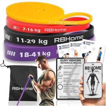 ZESTAW 4 GUMY OPOROWE DO ĆWICZEŃ POWERBAND MOCNE GUMY DO TRENINGU FITNESS