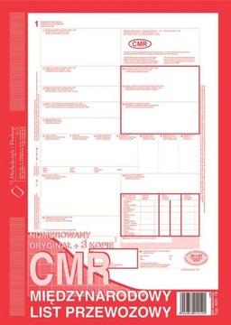 CMR MIĘDZYNARODOWY LIST PRZEWOZOWY (NUMEROWANY) ORG+3 KOPIE A4 800-1N