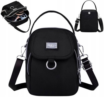 Kopertówka Torebka na telefon ramię portfel Damska czarna mała pasek Torba