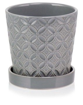Ceramiczna Doniczka z Podstawką Szara 15 cm