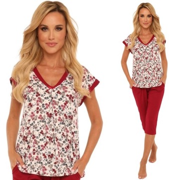 Piżama damska wiskozowa DE LAFENSE 1491 Bordo 3XL