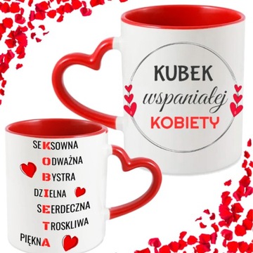 KUBEK NA DZIEŃ KOBIET UCHO SERCE PREZENT DLA NIEJ DZIEWCZYN Z IMIENIEM