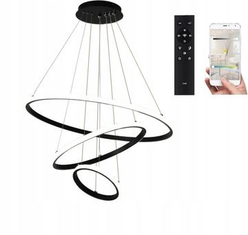 LAMPA WISZĄCA 3 RINGI SUFITOWA żyrandol LED 20/40/60cm +PILOT +APLIKACJA