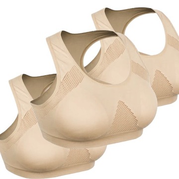 3x Stanik sportowy Top beżowy Biustonosz na siłownę Fitness Push-up M/L