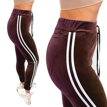 spodnie dresowe welurowe damskie lampas L/XL S101br