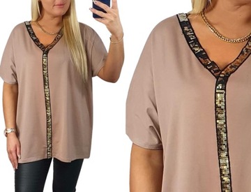 BLUZKA KOSZULKA BAWEŁNA Tunika PLUS SIZE V dekolt cekinki L/XL T24