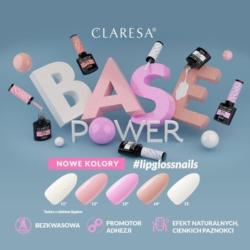 CLARESA BASE POWER 14 БЕСКИСЛОТНАЯ ГИБРИДНАЯ БАЗА С БЛЕСКОМ ДЛЯ ГУБ СИЯНИЕ НОГТЕЙ