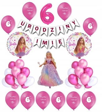 Zestaw Balony Lalka Barbie Baner 6 Urodziny Imię