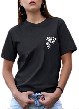 T-SHIRT KOSZULKA DAMSKA Z NADRUKIEM RÓŻĄ M