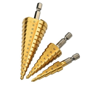MOCNE WIERTŁA STOŻKOWE CHOINKOWE WIERTŁO STOPNIOWE DO METALU ZESTAW 4-32MM