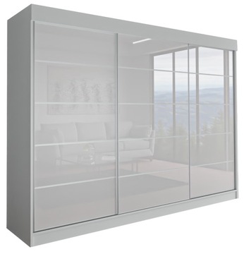 SZAFA MILAN - 3D 210 CM - BIAŁA GARDEROBA - lacobel biały