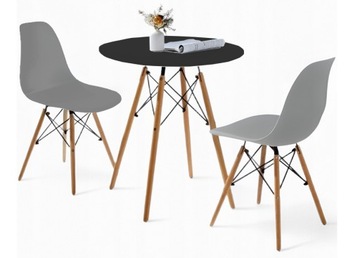 Stół czarny 80 cm + 2 szt szare Krzesła Nowoczesny Skandynawski Styl DSW