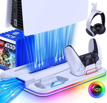 RGB ORGANIZATOR STACJA ŁADUJĄCA DO DualSense+PS5/PS5 SLIM 2023 COOLING FAN
