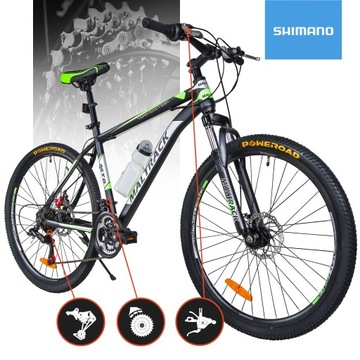 ГОРНЫЙ ВЕЛОСИПЕД SHIMANO 26 ДЮЙМОВ, 18 СКОРОСТЕЙ, ДИСКОВЫЕ ТОРМОЗА, СТАЛЬНАЯ РАМА 18,5 ДЮЙМА