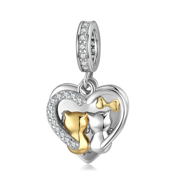 Zawieszka charms Serce Miłość Koty srebro 925