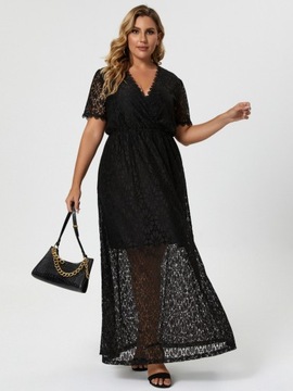 SHEIN CURVE SUKIENKA MAXI CZARNA KORONKOWA KRÓTKI RĘKAW XL 208