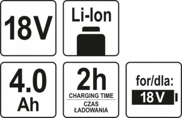 НАБОР АККУМУЛЯТОРОВ YATO ЛИТИЙ-ИОННЫЙ АККУМУЛЯТОР LI-ION 4 Ач 18 В + ЗАРЯДНОЕ УСТРОЙСТВО