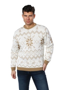 Sweter świąteczny męski gwiazdka beżowy S