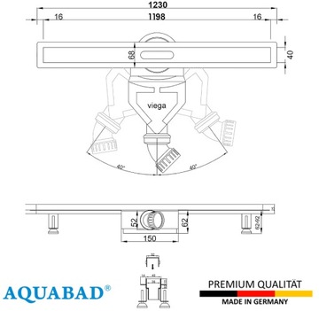 Aquabad odpływ liniowy czarny 120 cm Slim pełny wąski z syfonem Viega