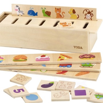 DREWNIANY EDUKACYJNY SORTER ZWIERZĘTA OWOCE WARZYWA MONTESSORI GRA VIGA