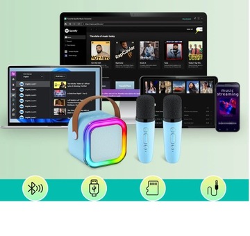 ПОРТАТИВНЫЙ ДИНАМИК RGB BLUETOOTH НАБОР ДЛЯ КАРАОКЕ С 2 МИКРОФОНАМИ РАЗЪЕМ USB СИНИЙ