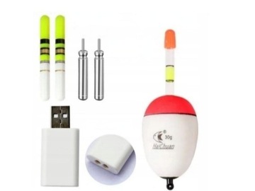 SPŁAWIK BOJKA LED 30g + 2x świetlik + Ładowarka + 2 baterie CR322