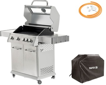 Grill gazowy 4 palnikowy gniazdem na butlę i szybą