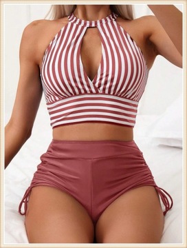 Fashion Hollow Out Bikini 2024 Women Stripe Solid