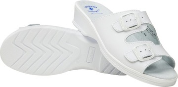 KLAPKI BUTY MEDYCZNE BIAŁE SKÓRZANE REGULOWANE PASKI r.39