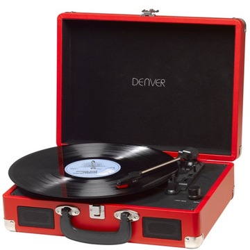 GRAMOFON Z GŁOŚNIKAMI RETRO MP3 USB WINYL 2W RED