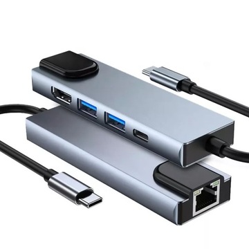Adapter HDMI USB 3.0*2 USBC PD 100W RJ45 1000 Mb/s