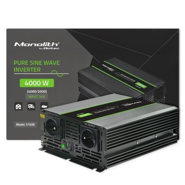 Преобразователь напряжения Qoltec Monolith | 2000 Вт | 4000 Вт | от 24 В до 230 В | Чистый