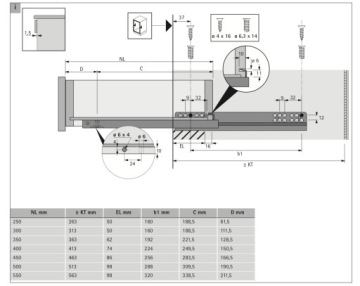 Направляющая шина QUADRO HD 500 EXIT 3/4 EB23 (19 мм) HETTICH QUIET CLOSE