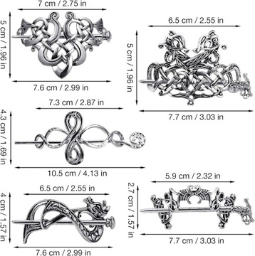 5 szt. celtyckich spinek do włosów, vintage srebrne spinki do włosów