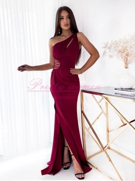 DŁUGA SUKIENKA JEDNO RAMIĘ Z MARSZCZENIAMI WESELE